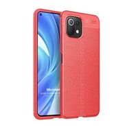 Microsonic Xiaomi Mi 11 Lite Deri Dokulu Silikon Kırmızı Kılıf