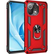 Microsonic Xiaomi Mi 11 Lite Military Ring Holder Kırmızı Kılıf