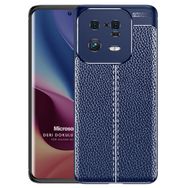 Microsonic Xiaomi Mi 13 Pro Deri Dokulu Silikon Lacivert Kılıf