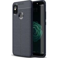 Microsonic Xiaomi Mi A2 Deri Dokulu Silikon Lacivert Kılıf