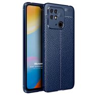 Microsonic Xiaomi Poco C40 Deri Dokulu Silikon Lacivert Kılıf