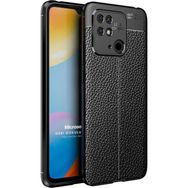 Microsonic Xiaomi Poco C40 Deri Dokulu Silikon Siyah Siyah Kılıf