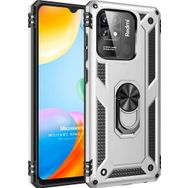 Microsonic Xiaomi Poco C40 Military Ring Holder Gümüş Kılıf