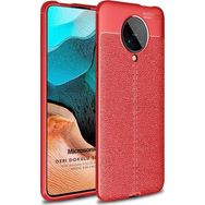 Microsonic Xiaomi Poco F2 Pro Deri Dokulu Silikon Kırmızı Kılıf