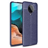 Microsonic Xiaomi Poco F2 Pro Deri Dokulu Silikon Lacivert Kılıf