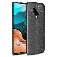 Microsonic Xiaomi Poco F2 Pro Deri Dokulu Silikon Siyah Kılıf