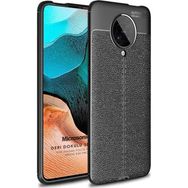Microsonic Xiaomi Poco F2 Pro Deri Dokulu Silikon Siyah Kılıf