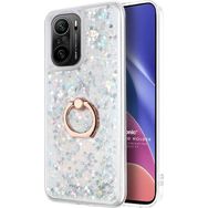 Microsonic Xiaomi Poco F3 Glitter Liquid Holder Gümüş Kılıf