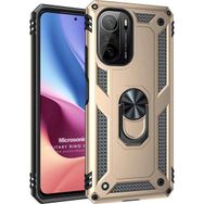 Microsonic Xiaomi Poco F3 Military Ring Holder Gold Kılıf