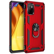 Microsonic Xiaomi Poco M3 Pro Military Ring Holder Kırmızı Kılıf