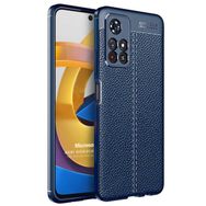 Microsonic Xiaomi Poco M4 Pro Deri Dokulu Silikon Lacivert Kılıf