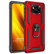 Microsonic Xiaomi Poco X3 NFC Military Ring Holder Kırmızı Cep Telefonu Kılıfı