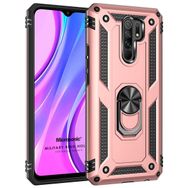Microsonic Xiaomi Redmi 9 Military Ring Holder Rose Gold Kılıf