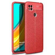 Microsonic Xiaomi Redmi 9C Deri Dokulu Silikon Kırmızı Kılıf