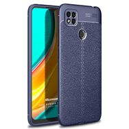 Microsonic Xiaomi Redmi 9C Deri Dokulu Silikon Lacivert Kılıf