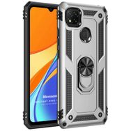 Microsonic Xiaomi Redmi 9C Military Ring Holder Gümüş Kılıf