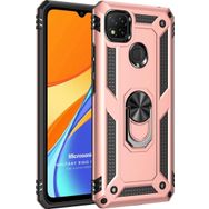 Microsonic Xiaomi Redmi 9C Military Ring Holder Rose Gold Kılıf