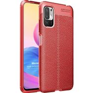 Microsonic Xiaomi Redmi Note 10 5G Deri Dokulu Silikon Kırmızı Cep Telefonu Kılıfı