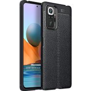 Microsonic Xiaomi Redmi Note 10 Pro Deri Dokulu Silikon Siyah Kılıf
