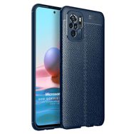 Microsonic Xiaomi Redmi Note 10S Deri Dokulu Silikon Lacivert Cep Telefonu Kılıfı