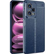 Microsonic Xiaomi Redmi Note 12 Deri Dokulu Silikon Lacivert Cep Telefonu Kılıfı