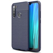 Microsonic Xiaomi Redmi Note 8 Deri Dokulu Silikon Lacivert Cep Telefonu Kılıfı