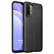 Microsonic Xiaomi Redmi Note 9 4G Deri Dokulu Silikon Siyah Cep Telefonu Kılıfı