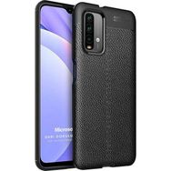 Microsonic Xiaomi Redmi Note 9 4G Deri Dokulu Silikon Siyah Cep Telefonu Kılıfı