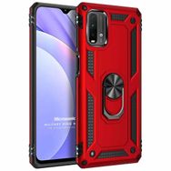 Microsonic Xiaomi Redmi Note 9 4G Military Ring Holder Kırmızı Cep Telefonu Kılıfı