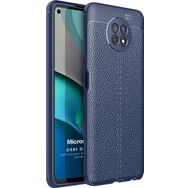 Microsonic Xiaomi Redmi Note 9 5G Deri Dokulu Silikon Lacivert Cep Telefonu Kılıfı