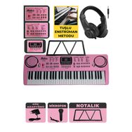 Midex PS-1500PK-H Başlangıç İçin Pembe 61 Tuşlu Org Kulaklık Notalık Mikrofon Metod