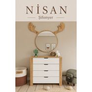 Midoser Nisan 90x85 cm Beyaz Açık Ceviz 4 Çekmeceli Yatak Odası Beyaz Bebek Odası Şifonyer