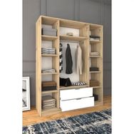 Midoser Nisan Açık Ceviz-Beyaz 140 cm 4 Kapılı 2 Çekmeceli Elbise Dolabı Gardrop
