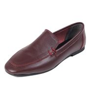 Mio Gusto Aria Bordo Hakiki Deri Renk Küt Burunlu Kadın Loafer Ayakkabı
