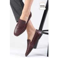 Mio Gusto Aria Bordo Hakiki Deri Renk Küt Burunlu Kadın Loafer Ayakkabı