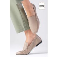 Mio Gusto Aria Vizon Renk Hakiki Deri Küt Burunlu Kadın Loafer Ayakkabı