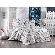 Mira Home Gray Leaf Çift Kişilik Lastikli Çarşaflı Pamuklu Nevresim Takımı
