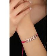 Mistik Silver Pembe İpli Gümüş Gurmet Zincirli Bileklik
