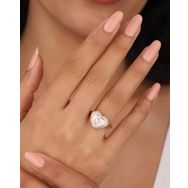 Mistik Silver Pembe Mineli Ortası Taş Kalpli Gümüş Yüzük