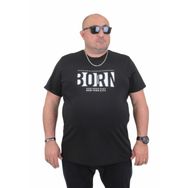 Moc Grande 24143 Be Happy Büyük Beden Sıfır Yaka Siyah Erkek T-shirt