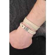 Moco Krem Deri Kombin Erkek Bileklik