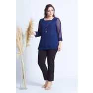 Moda Berray 1934 Lacivert Kolyeli Şifon Büyük Beden Şık Kadın Bluz