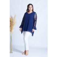 Moda Berray 1939 Lacivert Kolu Pullu Şifon Büyük Beden Şık Kadın Bluz