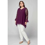 Moda Berray 1939 Mürdüm Kolu Pullu Şifon Büyük Beden Şık Kadın Bluz