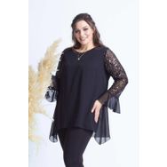 Moda Berray 1939 Siyah Kolu Pullu Şifon Büyük Beden Şık Kadın Bluz