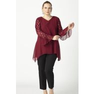 Moda Berray 1940 Bordo Kolu Jakarlı Şifon Büyük Beden Şık Kadın Bluz