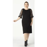 Moda Berray 1958 Siyah Kolu Fileli Desenli Esnek Büyük Beden Triko Kadın Elbise