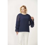 Moda Berray 28009 Lacivert Kolları Fırfırlı Büyük Beden Kadın Bluz