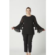 Moda Berray 28009 Siyah Kolları Fırfırlı Büyük Beden Kadın Bluz