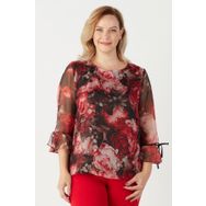 Moda Berray 3129 Kırmızı Çiçek Desenli Şifon Büyük Beden Kadın Bluz